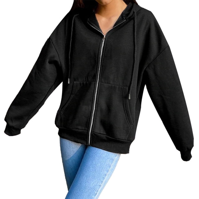 Women Hoodie Jacket Women Pure Color Hoodie Women Hoodie Breathable Polyester Zip Up Long Sleeve Pure Color Drop Shoulder Women Hooded Sweatshirt For Home Work