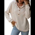thumbnail image 3 of Sudadera con Capucha de Larga de Punto Gofre para Mujer, con Cordón, Botones, Cuello en V, Informal, con Capucha. Albaricoque L, 3 of 9