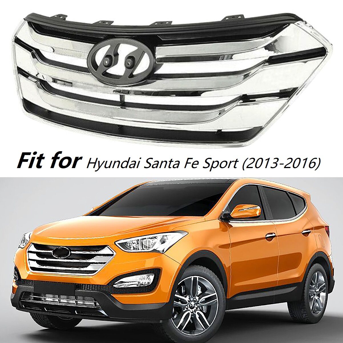 Hyundai Santa Fe Front Grille Emblem – 2013-2016, Chrome Silver H Logo, OEM 86300-2W000
