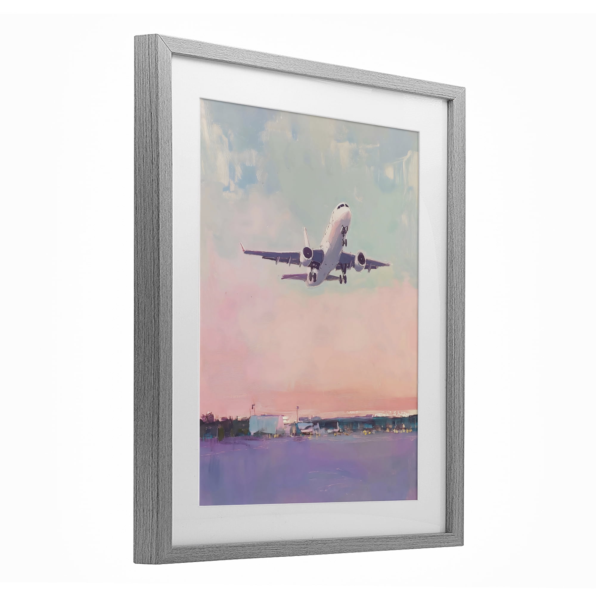 Stupell Industries Airplane Takeoff into Pastel Skies Gray Framed Print Under Glass, design by The Prints Vibe