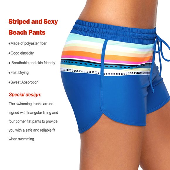 Women Swimming Shorts Beach Pants Bathing Trunks Fast Drying Sweat Absorption Smooth Square Leg Suit Triangular Lining Summer Blue XXL