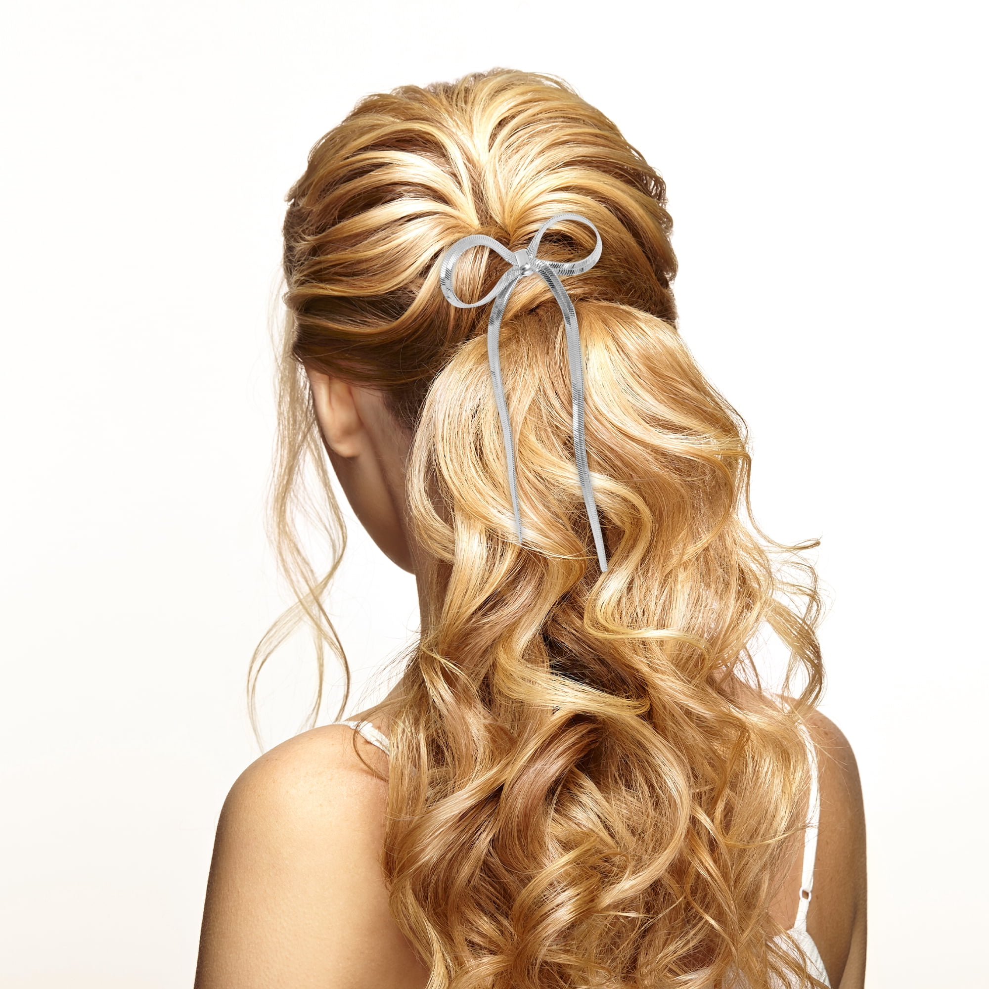 Unique Bargains Long Bow Ponytail Buckle Hair Clip 1 Pc Silver Tone