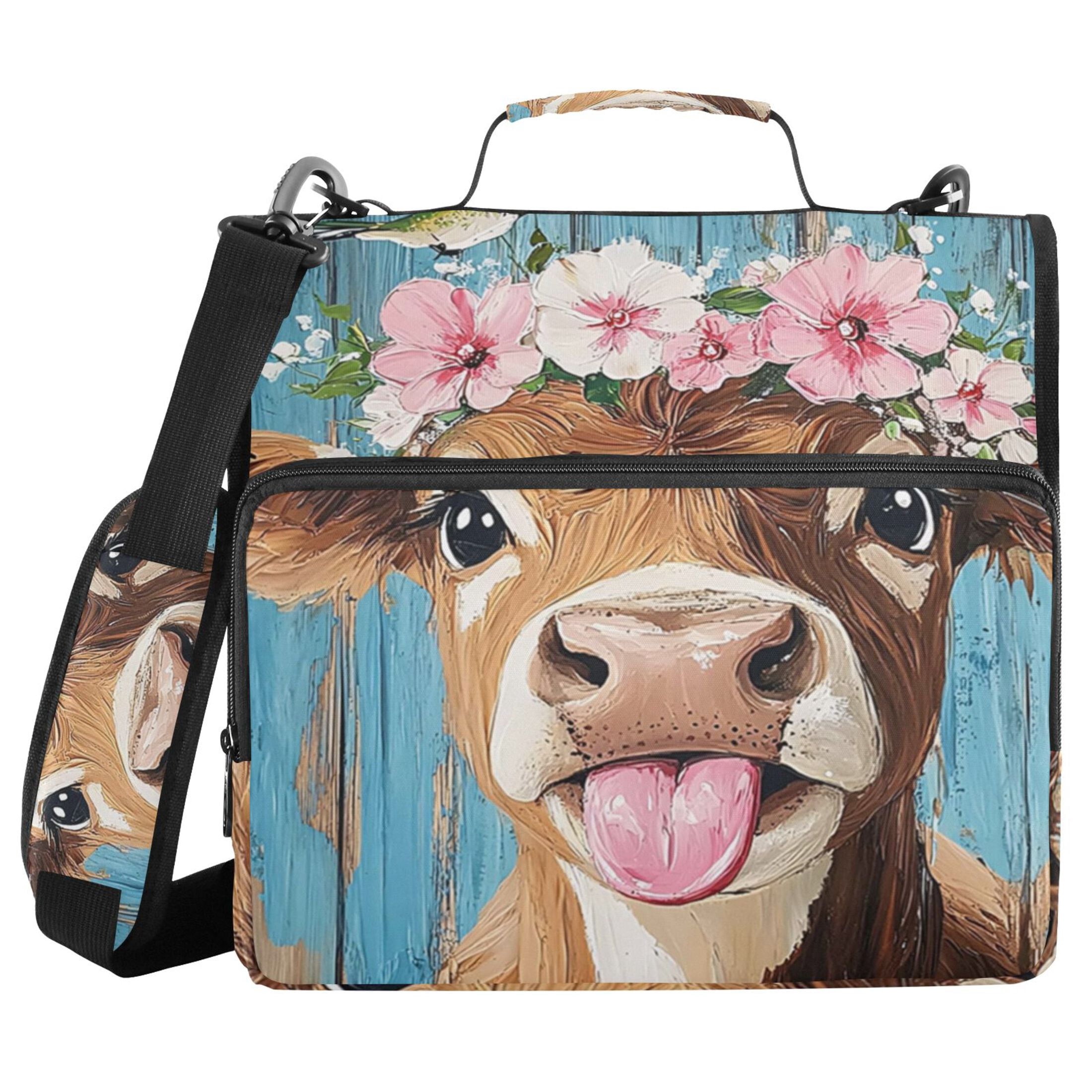 Zipper Binder Cow 1.5 Inch Binder Folder Bag with Shoulder Strap and Handle