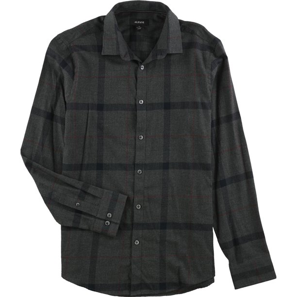 Alfani - Camisa con botones a cuadros para hombre, gris, grande Alfani Botones al frente