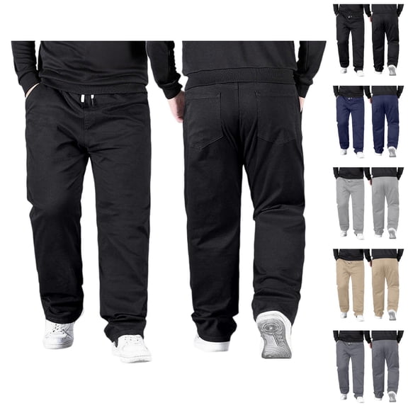 Men's Pants Casual Big And Tall 2026 Drawstring High Elastic Waist Loose Fit Straight Leg Stretch Trousers with Pockets