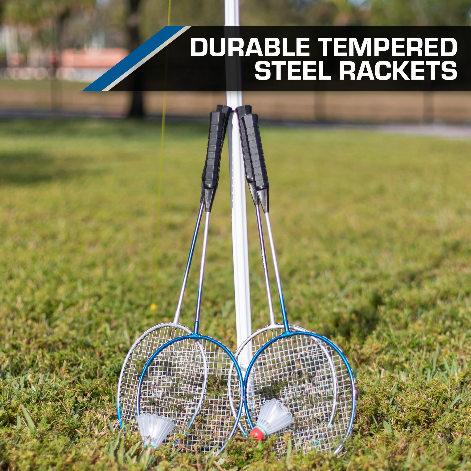 EastPoint Sports Volleyball and Badminton Combo Set - Adjustable Height Net - Includes 2 Volleyballs, 4 Rackets, & 2 Shuttlecocks