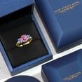 thumbnail image 5 of Gem Stone King 18K Yellow Gold Plated Silver 3-Stone Ring Oval Pink Moissanite and Tanzanite Blue (2.90 Cttw, Size 7), 5 of 6