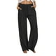 thumbnail image 1 of Pantalones informales de mujer de mezcla de lino liso con bolsillos: ligeros, corte holgado, para la playa/el día a día, tallas S-XXXL, cintura 72-92 cm., 1 of 5