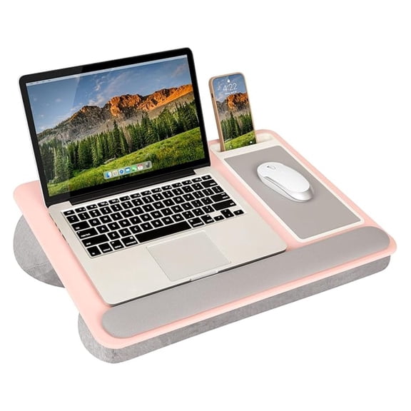 Home Office Pro Lap Desk with Wrist Rest, Mouse Pad, and Phone Holder - Pink - Fits up to 15.6 Inch Laptops - Style No. 91604