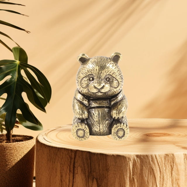 Escultura de forma de panda, adorno decorativo de 4 cm, minifigura de cobre para decoración de escritorio para dormitorio, oficina, sala de