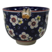 Blue Ume Plum Blossoms Ceramic Donburi Ramen Soup Red Bowl With Chopsticks Set