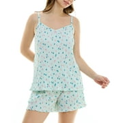 Roudelain Women's 2-Pc. Pleated Satin Short Pajamas Set - Little Spring Petals, Size X-Large