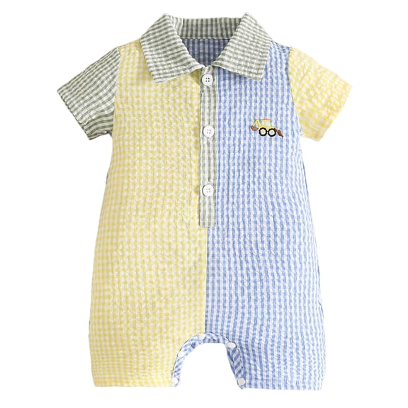 Nwiuh Newborn Baby Boy Summer Clothes Short Sleeve Dress Shirt Romper Button Jumpsuit Gentleman One Piece Outfit (Light Yellow, 6-12 Months)