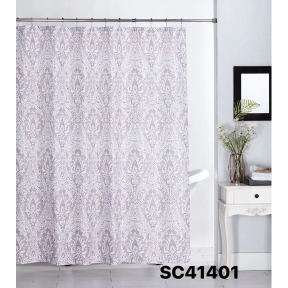 Shower Curtain 401 Damask Print Design 70" X 72" for Bathroom Tub Décor with Metal Hooks