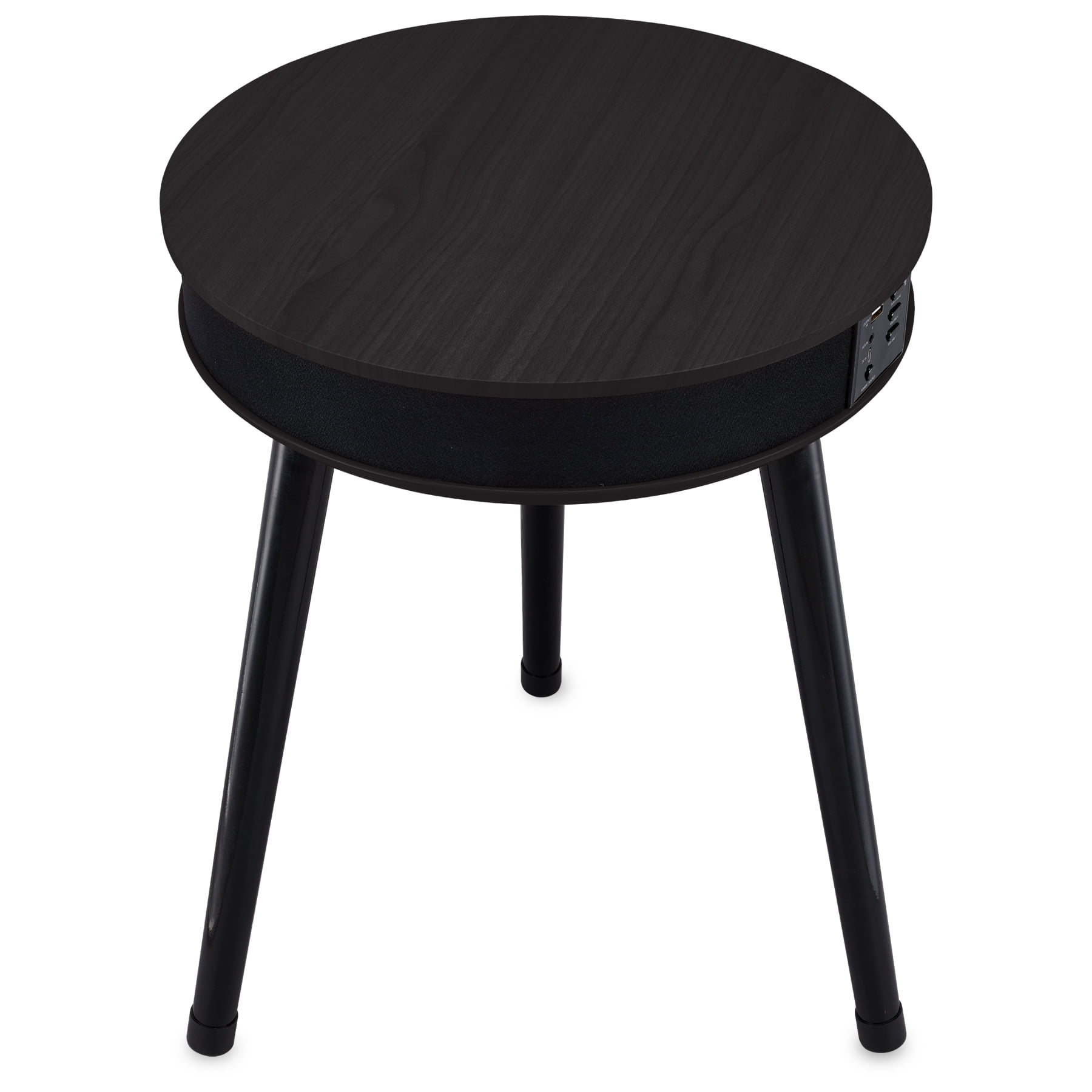 DecorTech Round End Table with Bluetooth Speaker and USB Charging Port, Black