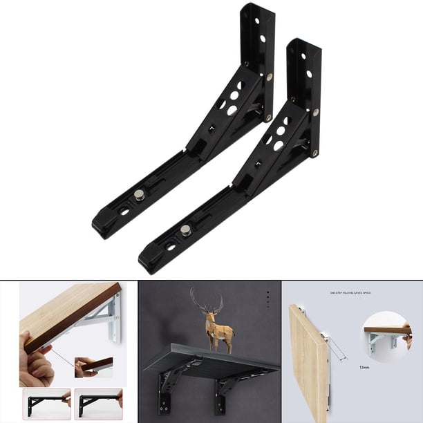 2x soporte de ángulo plegable triangular soporte de estante mesa de banco montada en la pared DIY para 8 pulgadas de negro Cola Soporte de ángulo plegable