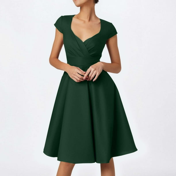 WILLBEST Vestidos Casuales Para Mujer Verano Vestido De Fiesta Vintage Informal De Color Sólido Para Mujer