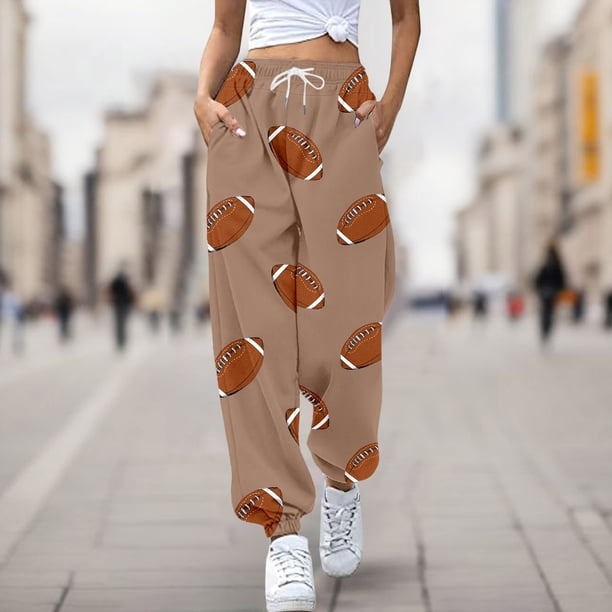WILLBEST Pantalones Casuales para Mujer con Estampado de Rugby, Bolsillos Sueltos, Cintura Alta, Tiras En el Tobillo, para Un Estilo y Comodidad Diarios. Mediana