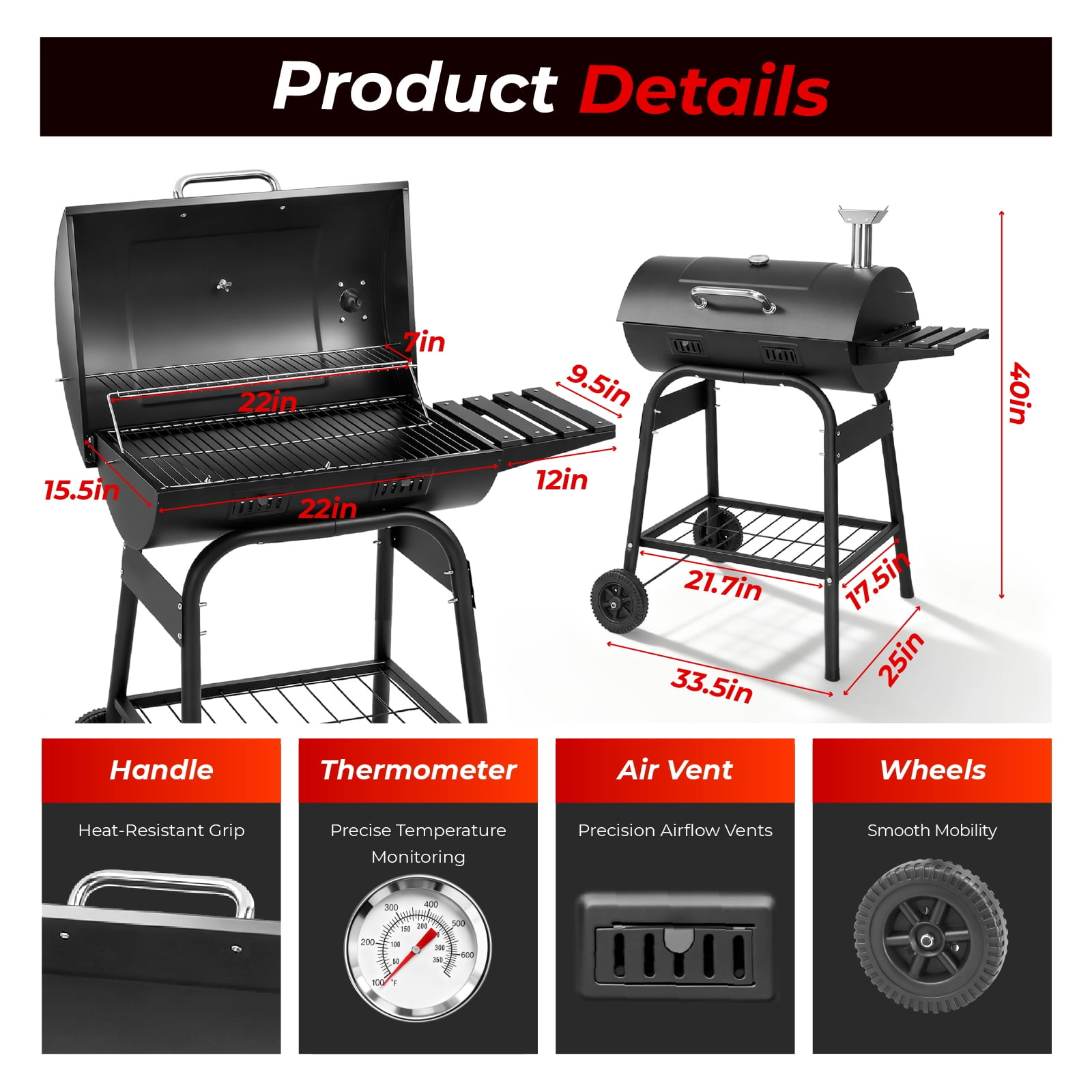 Zimtown BBQ Charcoal Grill Outdoor Barbecue Pit Barrel Charcoal Grill Smoker for Patio Backyard