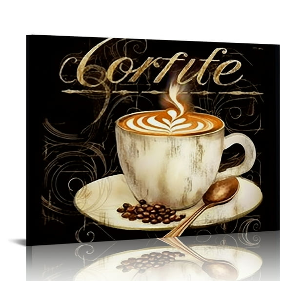 COMIO Coffee Wall Art Kitchen Decor Vintage Cafe Pictures Coffee Bar Wall Decor Coffee Themed Black Brown Coffee Cup Painting Dining Room Canvas Artwork Family Cafe Shop Restaurant 20 x 16in