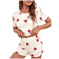 thumbnail image 1 of GDREDA Ensemble de Vêtements de Nuit pour Femmes, Ensemble de Maison à la Mode à Col Rond, Manches Courtes, Shorts avec Imprimé, Pyjama Décontracté et Pantalon de Pyjama, Ensemble de pyjamas pour Femmes, pyjamas Beige,P, 1 of 9