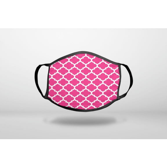 Hot Pink White Moroccan Lattice - 3-Ply Reusable Soft Cloth Face Covering, Unisex, Cotton Inner Layer