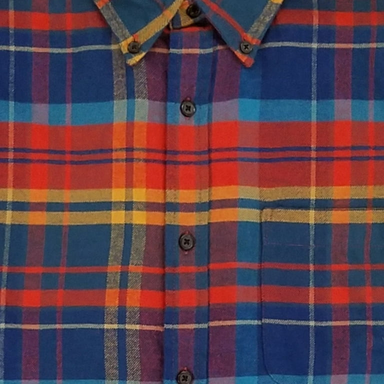 St. Johns Bay Mens Blue Orange Plaid Long Sleeve Button-Down