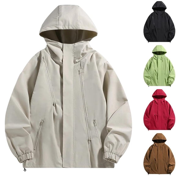 PNTUTB Fashion Men's Full Zip Hooded Jacket Solid Color Versatile Windbreaker Casual Comfort Lightweight Outdoor Waterproof Coat with Zip Pockets