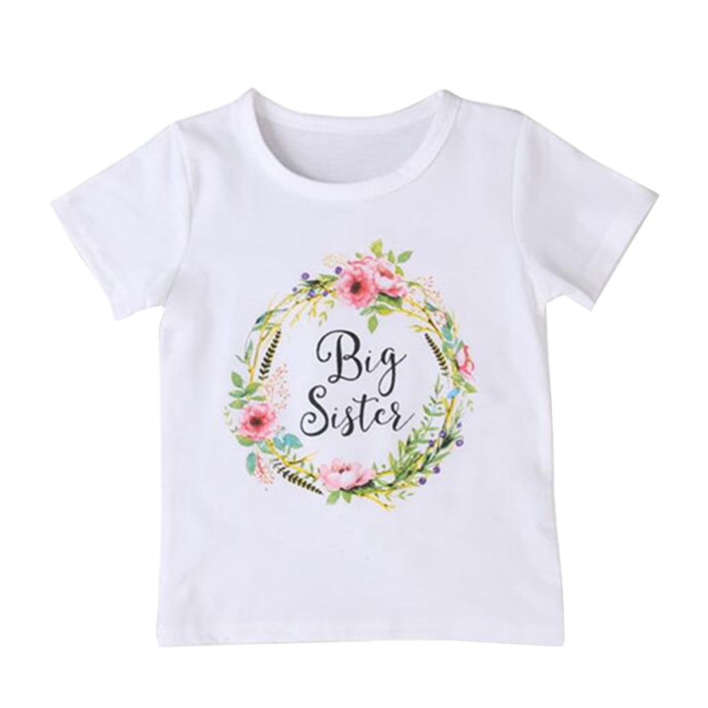 UK Toddler Baby Girls Little Big Sister Match Tops T-shirt+Floral Skirts Outfits