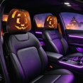 thumbnail image 2 of 2 Pack Halloween Jack O Lantern Pumpkin Car Headrest Covers Scary Pumpkin Face Head Rest Protector Covers Auto Interior Holiday Decor For Car SUV Truck, 2 of 5