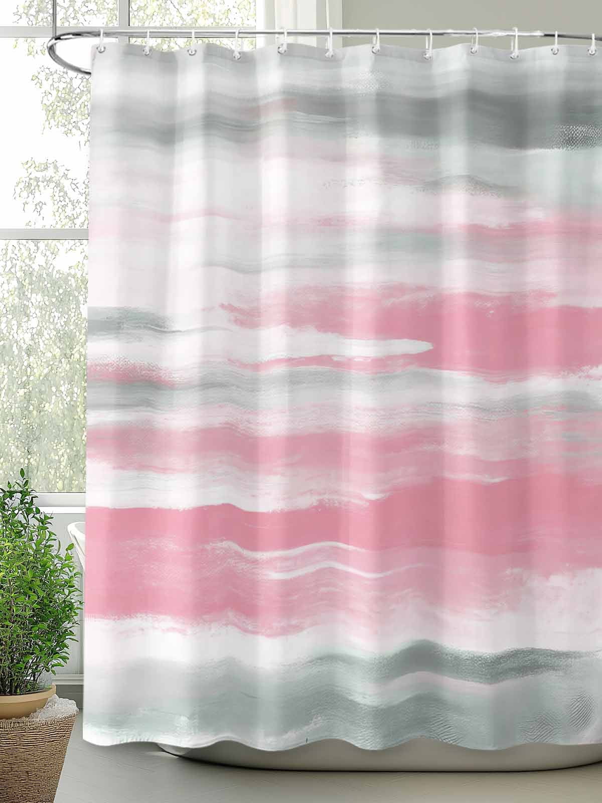 Boanket Polyester Fabric Pink Gray White Shower Curtain, Contemporary Simple Abstract Mottled Waterproof Bathtub Curtain Bathroom Decor Set with Hooks 72 x 78 Inches,