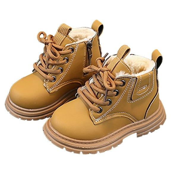 Toddler Boy's Girl's Winter Booties Lace up Non Slip Platform Lug Sole Fashion Stitching Leather Waterproof Ankle Boots Brown 8 Toddler