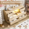 thumbnail image 4 of Estilizado para 6-cajón rattan cómoda con rgb LED light y estación de carga, versatile mesa de TV para dormitorio, nursery, hallway - natural wood, 4 of 7