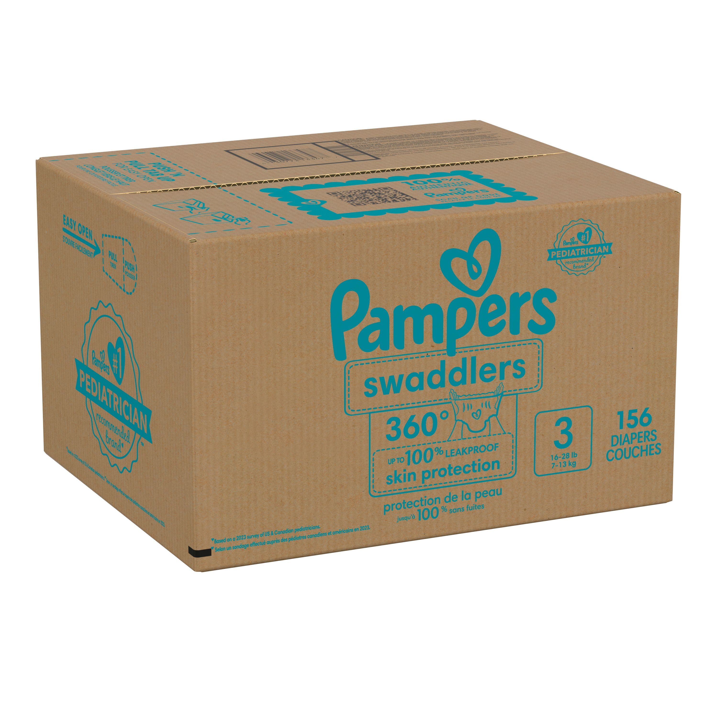 Pampers Diapers - Swaddlers 360° - Size 3, up to 100% Leakproof Comfy Dry Fit, EZ Off Tabs Designed for Easy Changes, Pull On Diaper