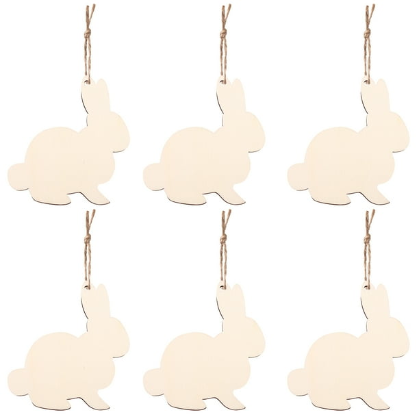 Amosfun - 20 colgantes de conejo de Pascua de madera para manualidades, conejito de Pascua, decoración de madera, accesorios de madera con cuerda de cáñamo para fiestas de Pascua