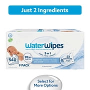 WaterWipes Sensitive Newborn & Baby Wipes, 99.9% Water, Unscented & Hypoallergenic, 540 Wipes