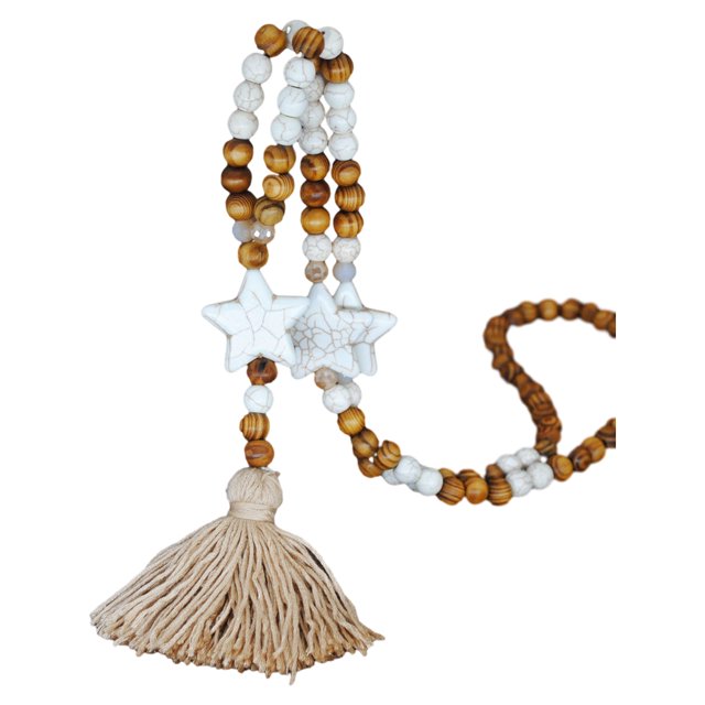 Guardurnaity Collar de cuentas de madera con borla segura, estilo bohemio, el mejor regalo, collar de cadena romántico, conjunto de collar de Accesorios de disfraces Estrellas