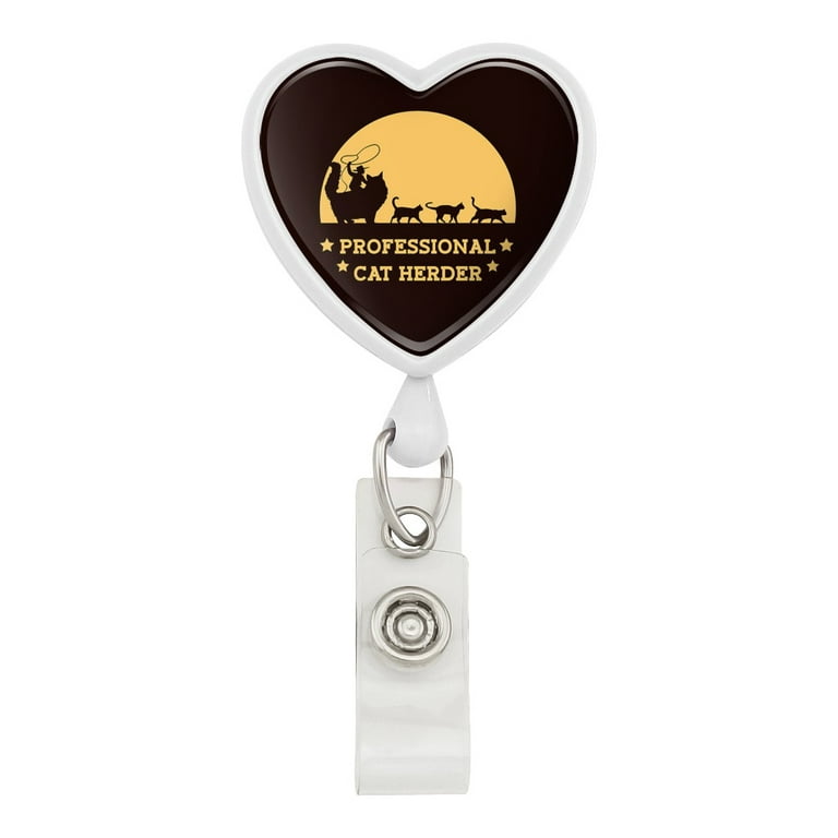 Professional Cat Herder Funny Heart Lanyard Retractable Reel Badge