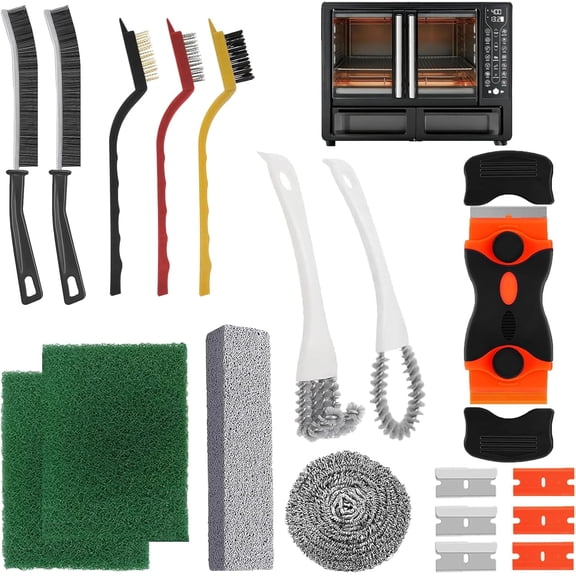 Heavy Duty Oven Cleaner Brush Set 18 Pcs - Deep Cleaning Tools for Stove, Grill, Oven with Scraper, Pumice Stone, Crevice Brushes, Removes Grease & Carbon