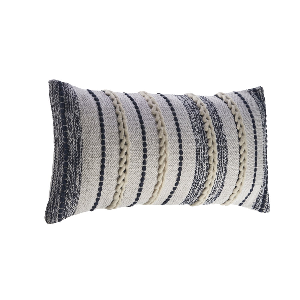 Ox Bay Tessa 14" x 28" White/Navy Striped Adult Decorative Lumbar Throw Pillow
