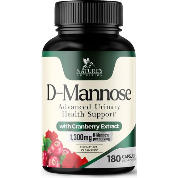 D-Mannose - Organic D-Mannose 1300 mg Per Serving - Organic Cranberry Extract - Natural Urinary Tract Health Support - Fast-Acting D Mannose Supplements for Women & Men - Bottled in USA, 180 Capsules