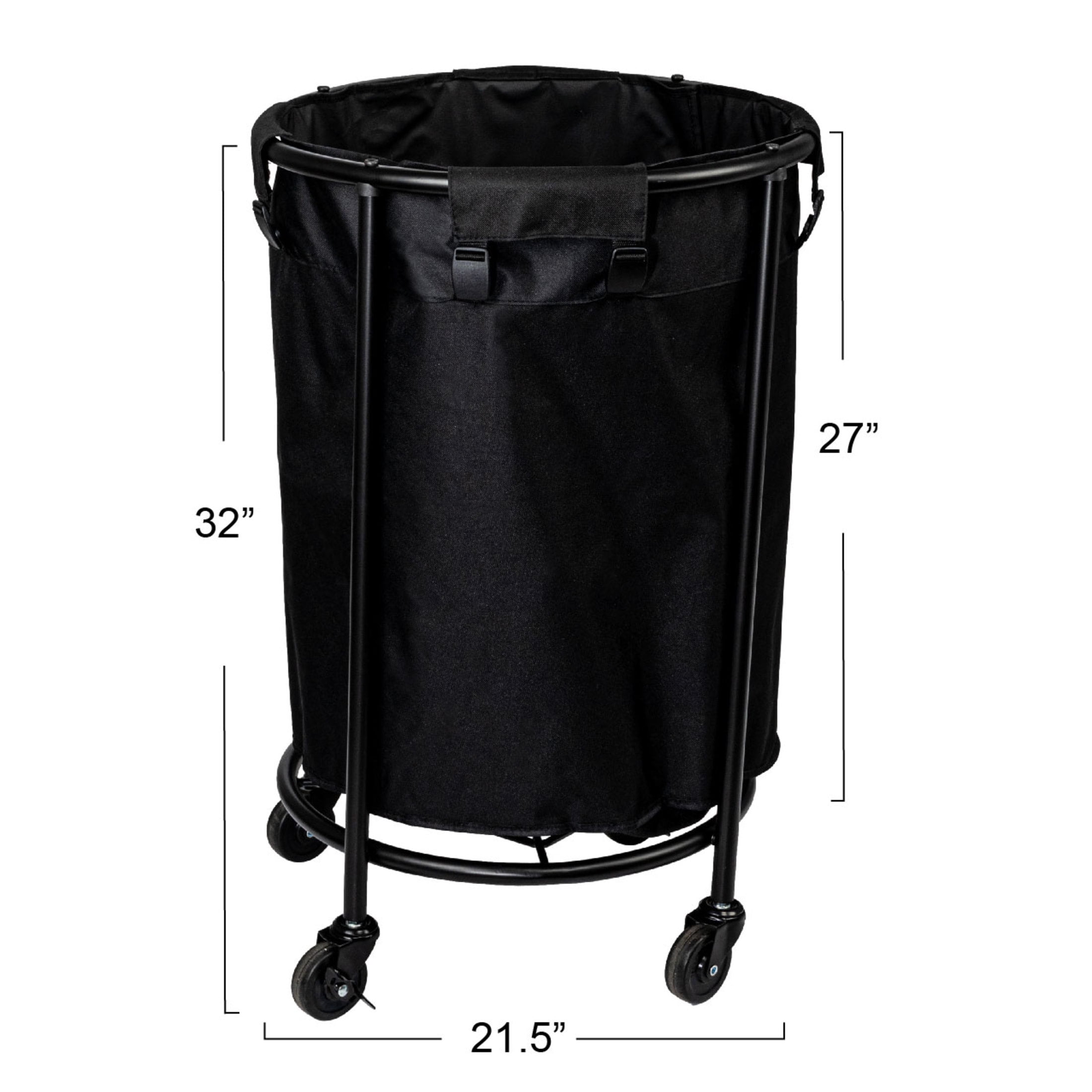 Household Essentials Round Laundry Hamper, Metal Frame with Wheels, Heavy Duty and Commercial-Grade, Black Polyester Bag, Great For Both Residential and Commercial Use