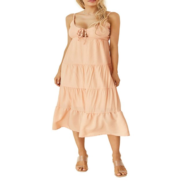 Solid Spaghetti Strap Midi Cami Dress for Women - Perfect for Parties and Beach