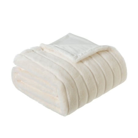 Mainstays Cream Stripe Faux Fur Throw, 50" x 60", Adult/Teen