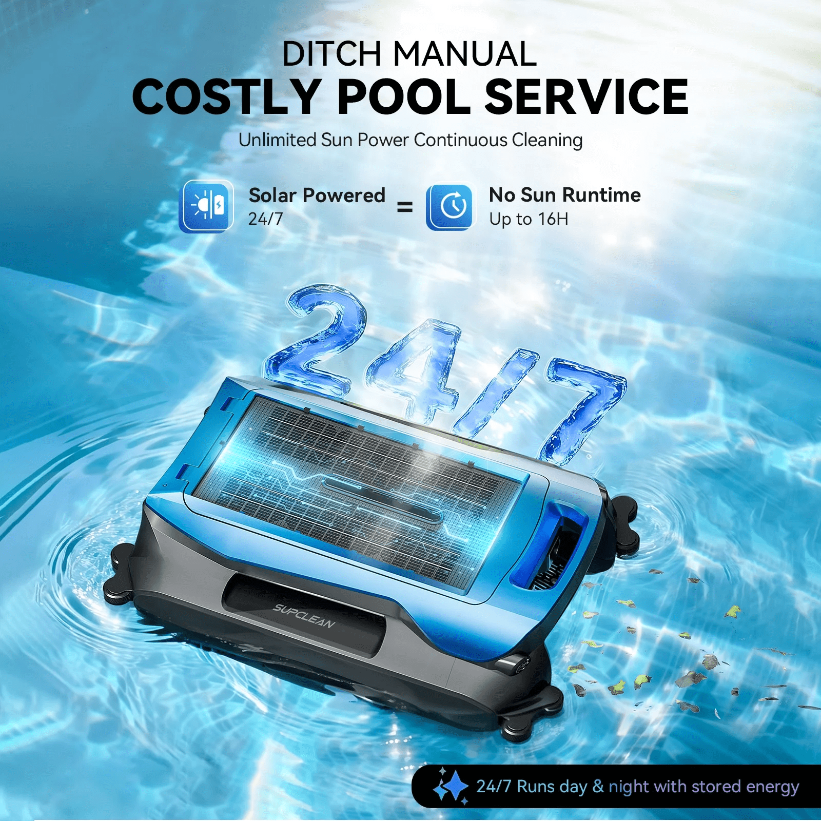 Blue 24/7 Solar Breeze Automatic Pool Skimmer Robot – APP Supported Floating Surface Cleaner for Above Ground & Inground Pools, Auto Robotic Pool Cleaner