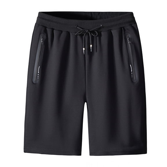 SWSMCLT Men's Knee Length Elastic Waist Summer Casual Sport Shorts Cotton Bend Athletic Gym Workout Drawstring Regular Fit Straight Leg Pockets Black 30