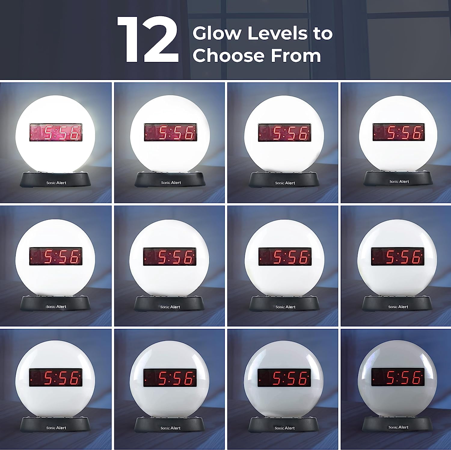 Sonic Alert Soft White Alarm Clock Nightlight - Wake Up with Gentle Light and Sound