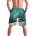 thumbnail image 3 of Dailycode Men's Quick Dry Swim Trunks Beach Shorts Casual Summer Board Shorts with Pockets, House in Winter under Aurora, 3 of 8