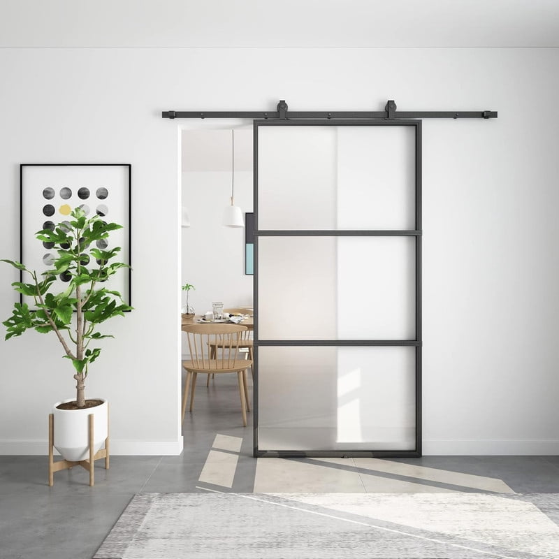 Easy4Home 42"x84" Frosted Glass Sliding Barn Door with Track and Hardware Kit