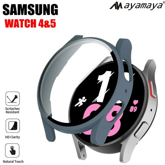 For Samsung Galaxy Watch 5 & 4 44mm Hard PC Case with Screen Protector AYAMAYA Waterproof Case Built-in Tempered Glass Screen Protector (Blue)